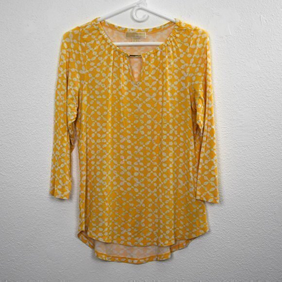 Michael Michael Kors 3/4 Sleeve Top Size Small Color Yellow/White Gently Used - Picture 2 of 5